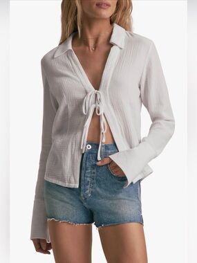 Favorite Daughter The Tied & True Cotton Gauze Shirt white medium NWT